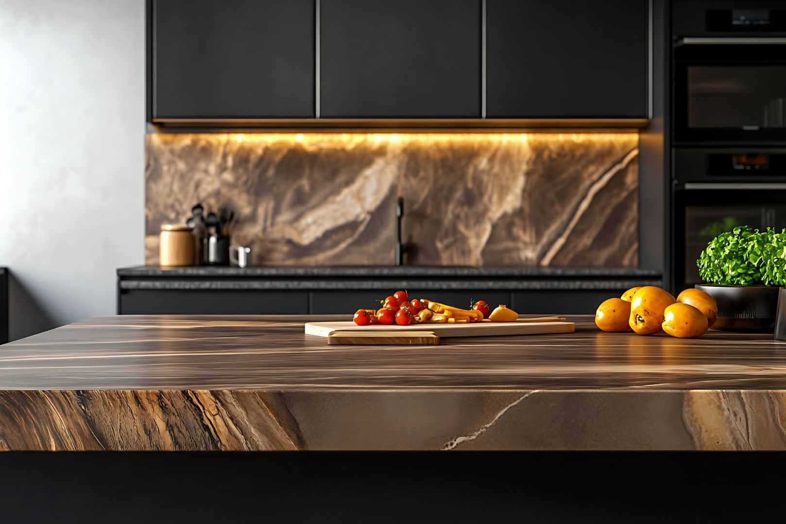 Nowoczesna kuchnia na wymiar z drewnianym blatem. Projekt i realizacja – architekt wnętrz Warszawa.